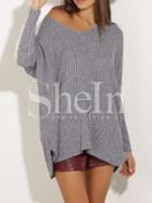 Shein Grey V Neck Loose Sweater