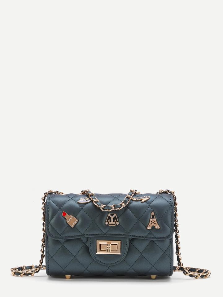 Shein Lipstick And Tower Detail Quilted Chain Bag