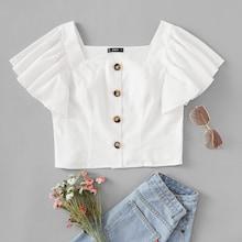Shein Flutter Sleeve Button Up Blouse