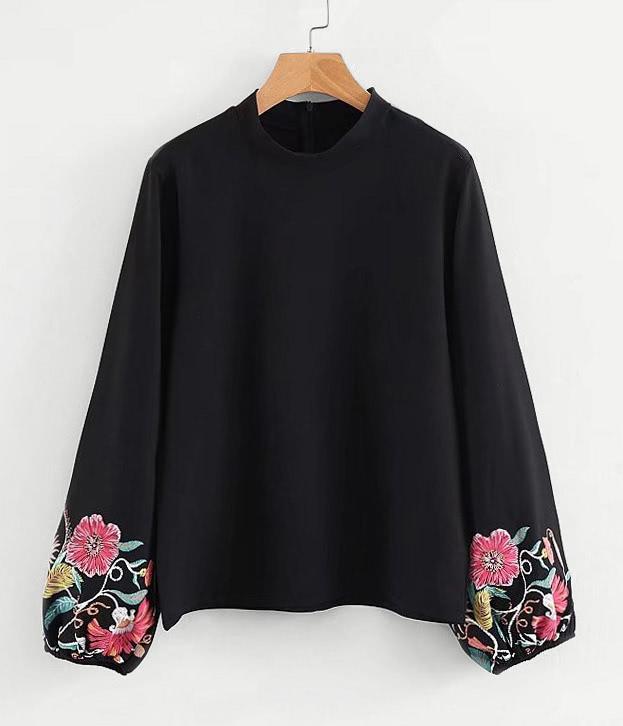 Shein Embroidery Lantern Sleeve Blouse