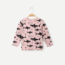 Shein Boys Shark And Letter Print Tee