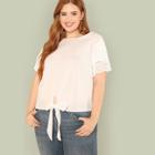 Shein Plus Eyelet Embroidered Sleeve Knot Front Top