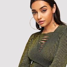 Shein Crisscross V Neck Ribbed Glitter Dress