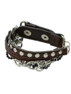 Shein Coffee Braided Metal Chain Pu Leather Wrap Bracelet