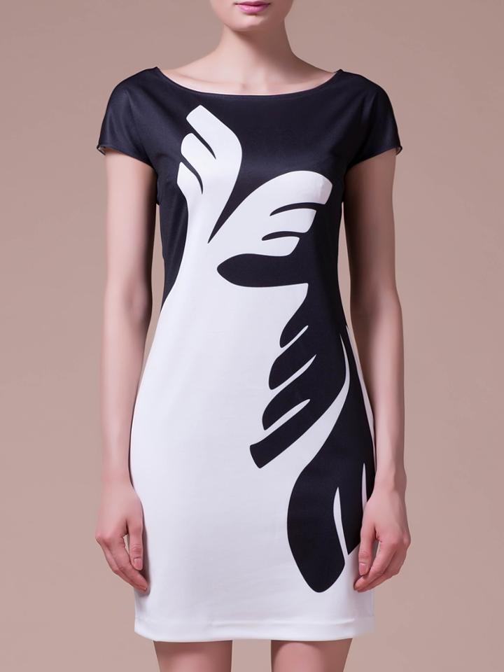 Shein White Contrast Black Short Sleeve Sheath Dress