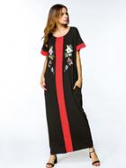 Shein Contrast Panel Embroidered Appliques Full Length Dress