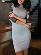 Shein Grey High Neck Lace Insert Bodycon Dress