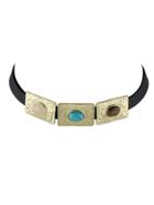 Shein Punk Rock Turquoise Black Pu Leather Choker Necklaces