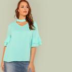 Shein Plus V Cut Neck Flounce Sleeve Top