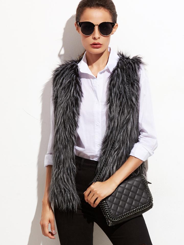Shein Black Faux Fur Vest