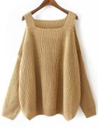 Shein Khaki Off The Shoulder Knit Loose Sweater