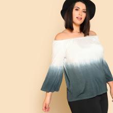Shein Plus Off Shoulder Trumpet Sleeve Ombre Top