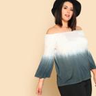 Shein Plus Off Shoulder Trumpet Sleeve Ombre Top