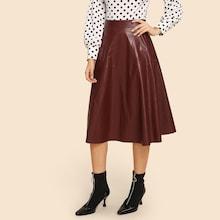 Shein Zip Detail Flare 70s Pu Skirt