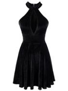 Shein Black Halter Keyhole Velvet A Line Dress