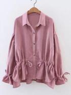Shein Drawstring Waist Tie Cuff High Low Corduroy Blouse