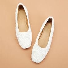 Shein Bow Decorated Fuzzy Flats