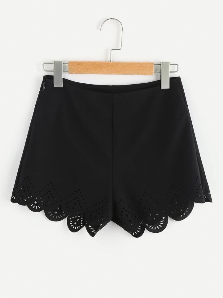 Shein Zip Side Laser Cut Scallop Hem Tailored Shorts