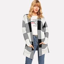 Shein Pocket Front Plaid Cardigan