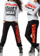 Rosewe Letter Print Sweatshirt And Black Pants