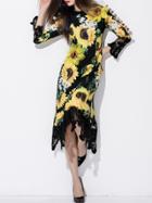 Shein Black Sunflowers Print A-line Dress