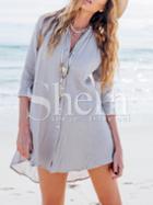 Shein Grey Chemise Long Sleeve High Low Dress