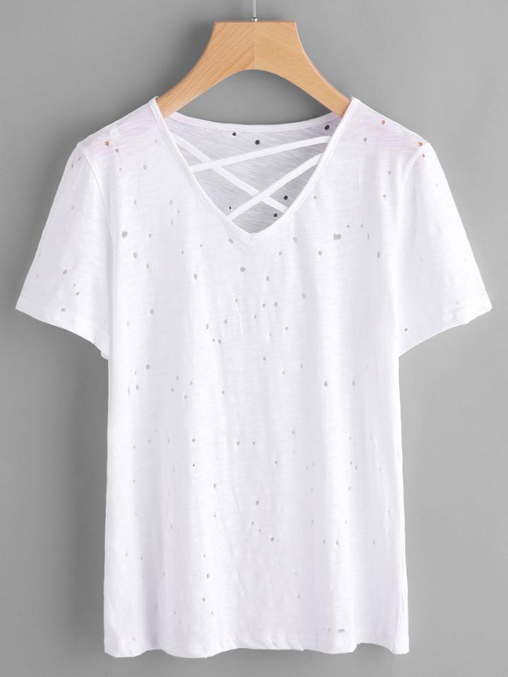 Shein Strappy Neck Distressed Tee