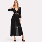 Shein Lace Insert Button Up Plunging Dress
