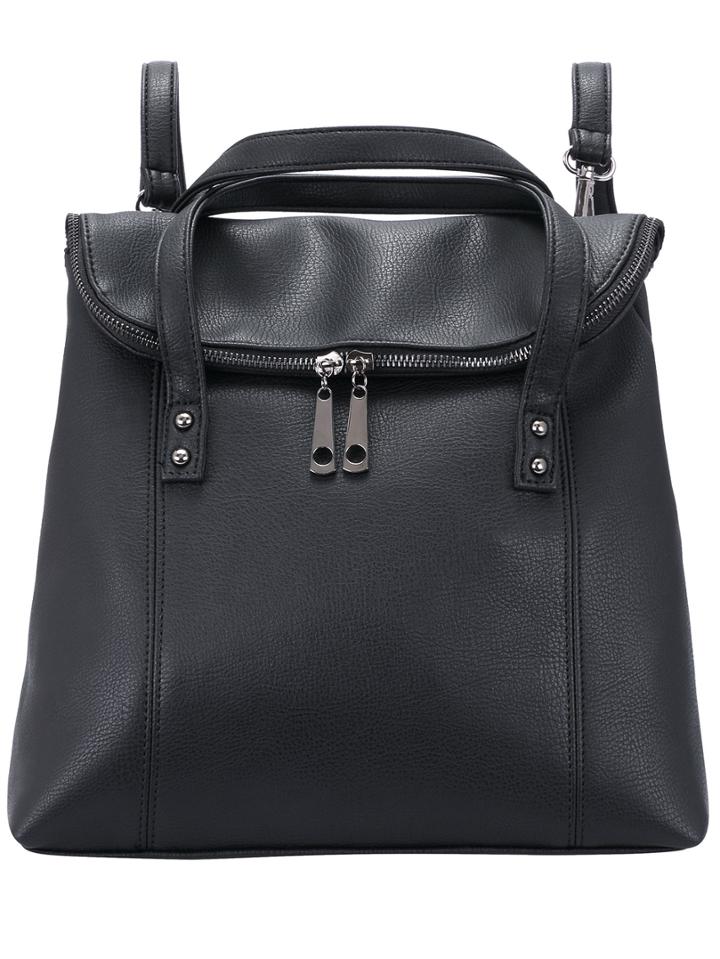 Shein Black Zipper Pu Backpack