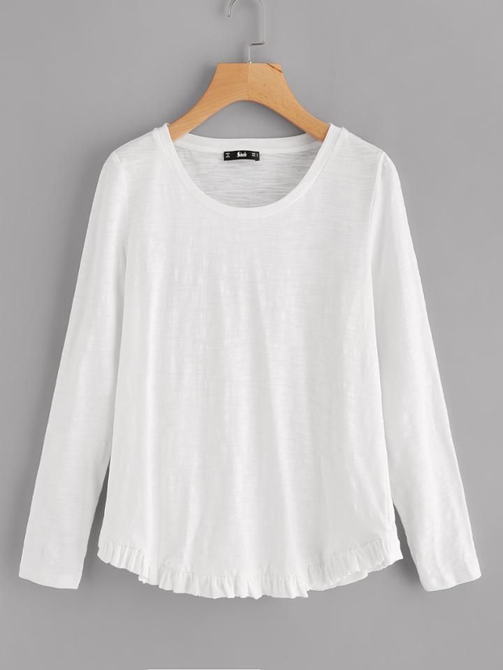 Shein Frill Curved Hem Slub Top