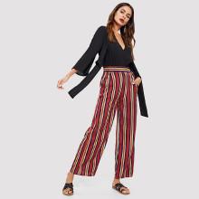 Shein Pocket Patched Striped Peg Leg Pants