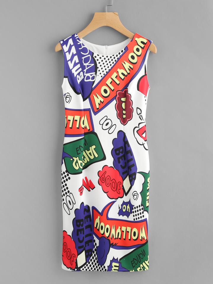 Shein Random Letter Print Sheath Dress