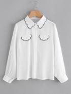 Shein Contrast Scallop Trim Balloon Sleeve Shirt