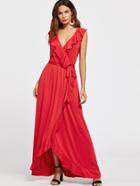 Shein Exaggerated Frill Surplice Front Self Tie Dress