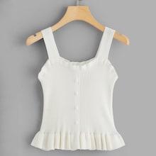 Shein Button Front Ruffle Trim Knit Top
