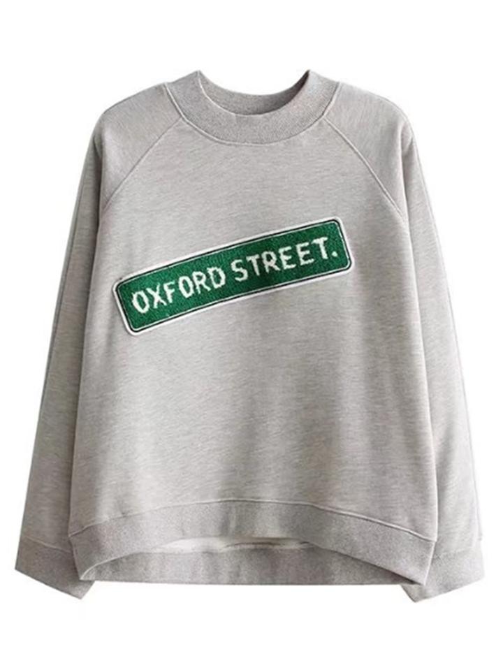 Shein Slogan Patch Raglan Sleeve Pullover Sweatshirt
