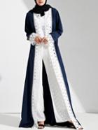 Shein Contrast Lace Crochet Cuff And Placket Tie Waist Abaya