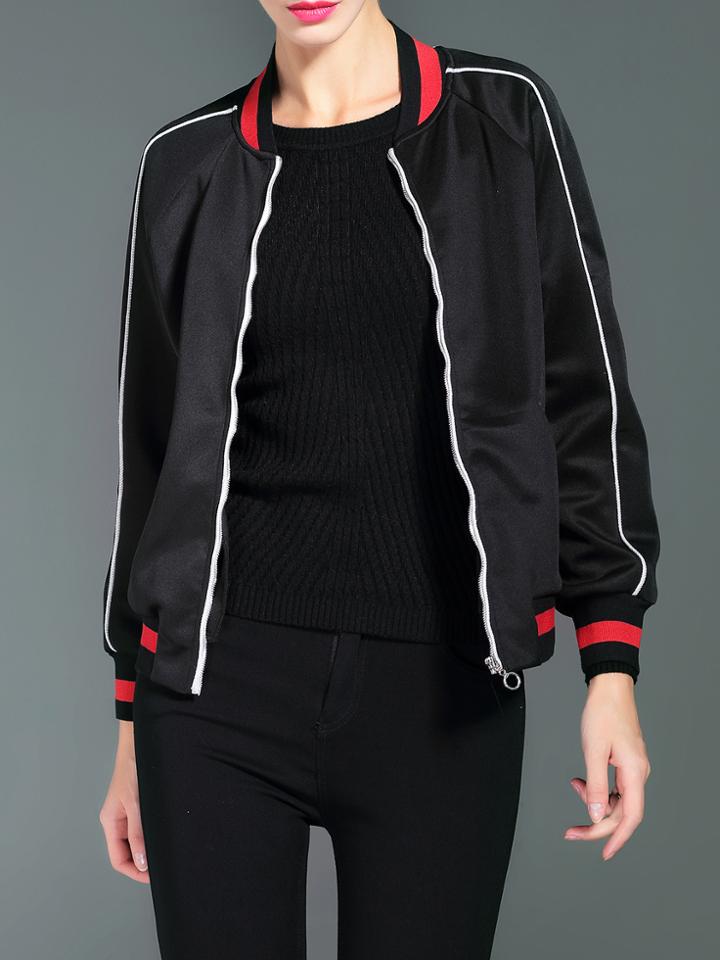 Shein Black Collar Zipper Pockets Coat