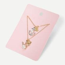 Shein Girls Rhinestone Decorated Crown & Anchor Pendant Necklace 2pcs