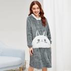 Shein Cat Pattern Plush Hooded Dress