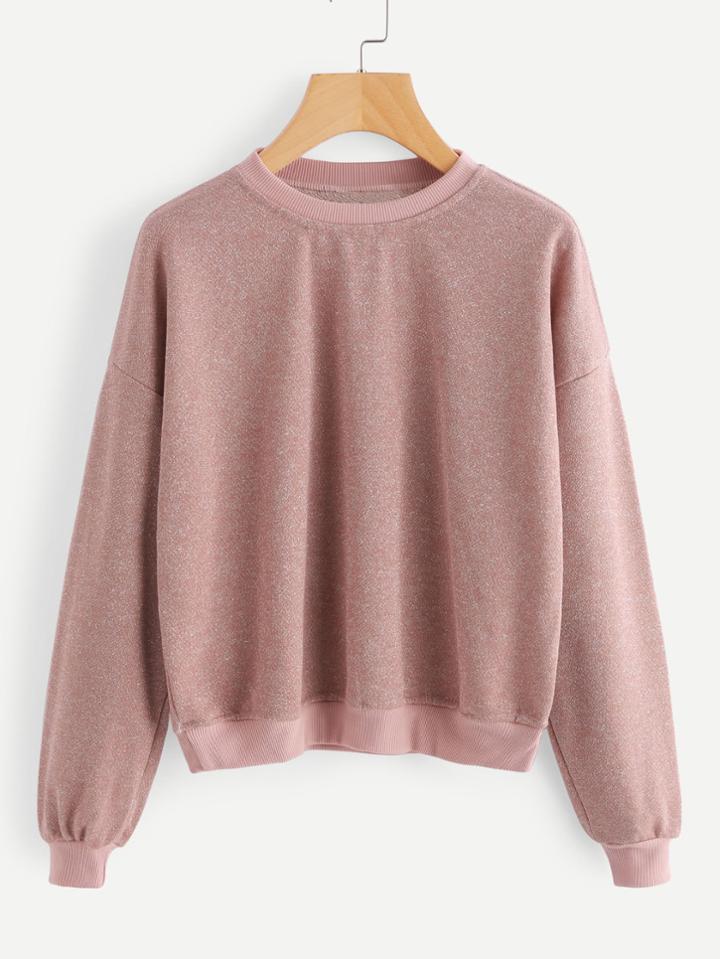 Shein Ribbed Trim Drop Shoulder Sparkle Sweatshirt