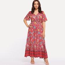 Shein Plus Mixed Print Flounce Hem Dress