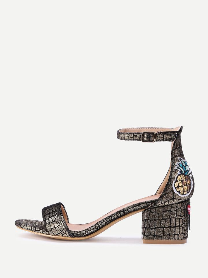 Shein Dragonfly And Pineapple Embroidery Crocodile Print Sandals