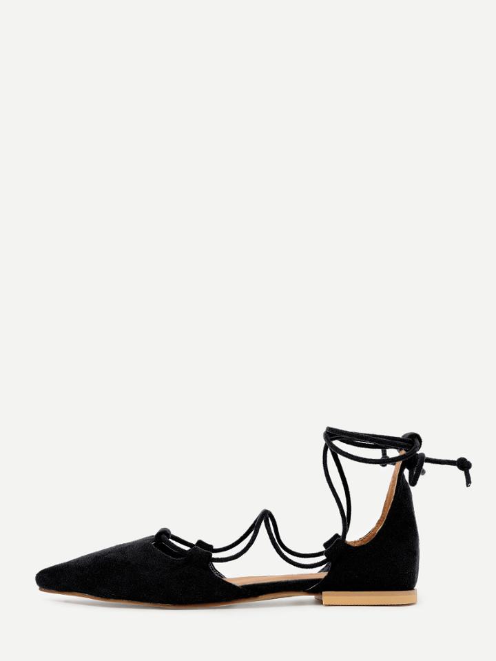 Shein Black Faux Suede Strappy Sandals