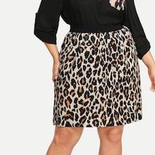 Shein Plus Contrast Waistband Leopard Print Skirt