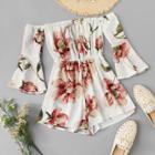 Shein Floral Print Fluted Sleeve Romper