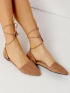 Shein Apricot Point Toe Suede Lace Up Flats