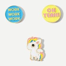 Shein Letter & Unicorn Brooch Set 3pcs