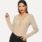 Shein Buttoned Neck Slim Fitted Tee