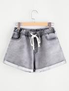 Shein Drawstring Waist Cuffed Bleach Wash Denim Shorts